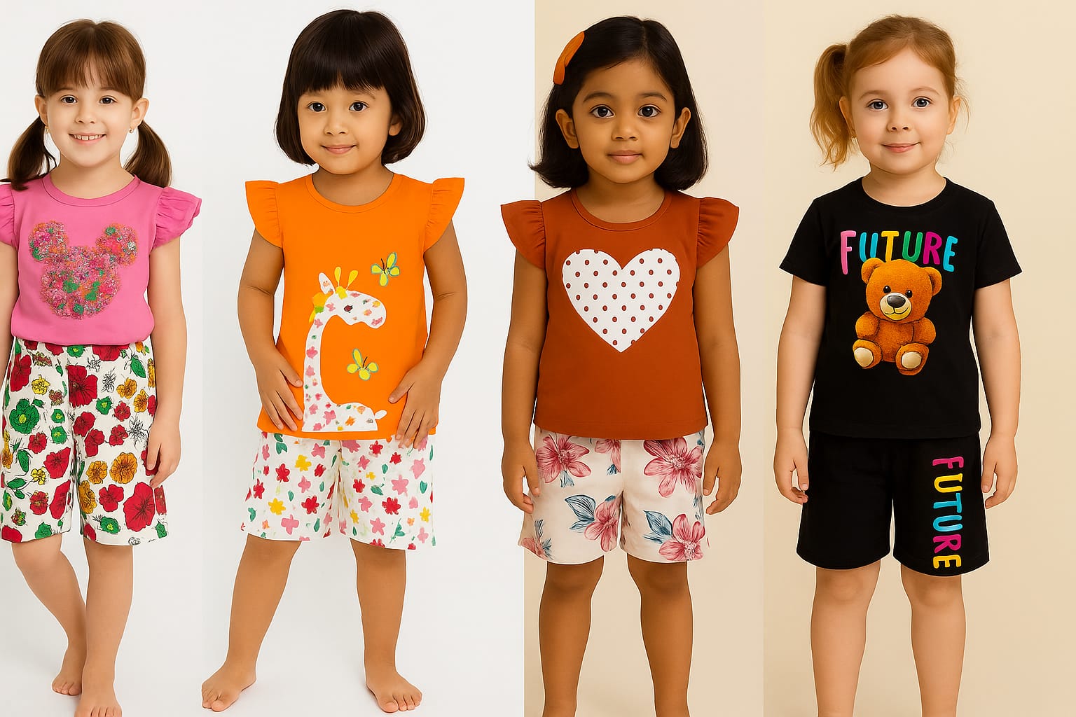 Girls t-shirt and pant set (4 set combo)